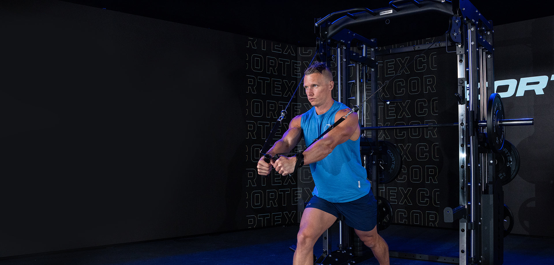 Health and fitness equipment including a home gym, weight bench, and weights for strength training.