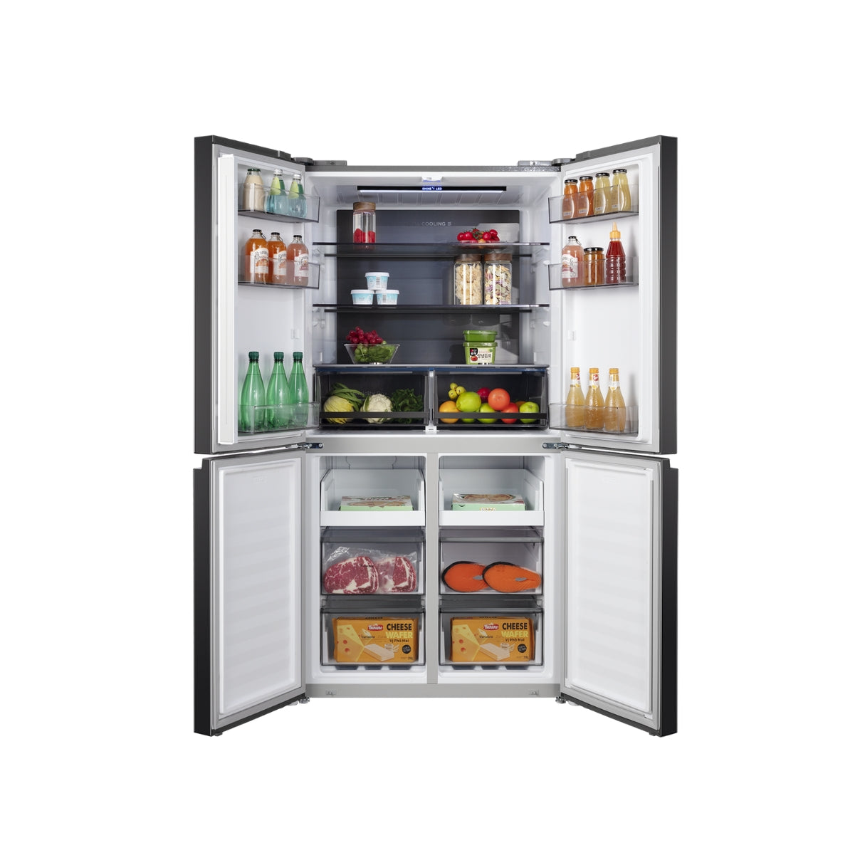 CHiQ 601L Quad Door Fridge Black Steel CCD601NBS