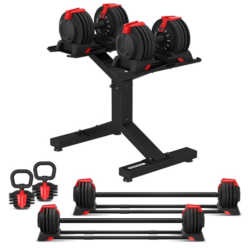CORTEX Revolock V2 48kg Adjustable Dumbbell + Barbell + Kettlebell All-in-One Set with Stand (24kg Pair)