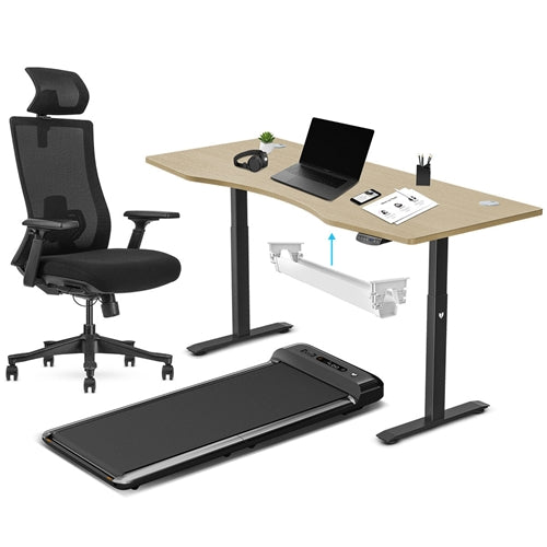Walkingpad™ M2 Treadmill with Ergodesk Automatic Oak Standing Desk 1800mm + Cable Management Tray + DM9 Chair