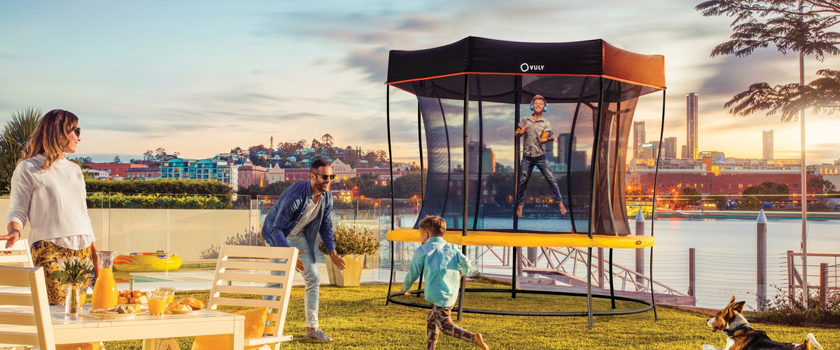 Vuly Flare shade cover on trampoline