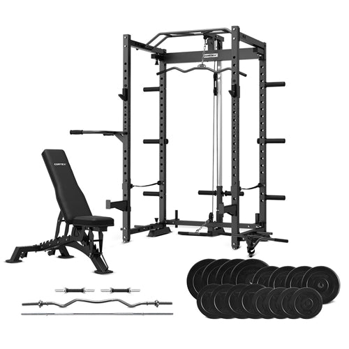 CORTEX PR4 Folding Power Rack with 90kg Endurashell Weight, Bar and Bench Set