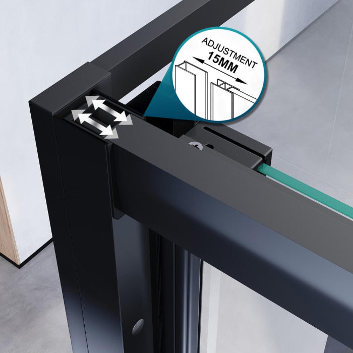 Black 3 Panel Sliding Door with Side panel Shower Enclosure