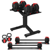 Cortex Revolock V2 48kg Adjustable Dumbbell + Barbell + Kettlebell All-in-One Set (24kg Pair) with Stand