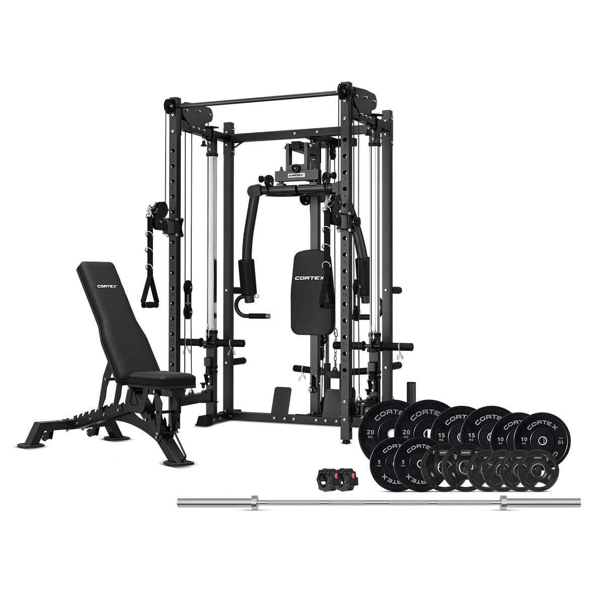 Cortex PR-5 Folding Power Rack with 130kg Olympic Bumper Weight, Bar & Bench Set