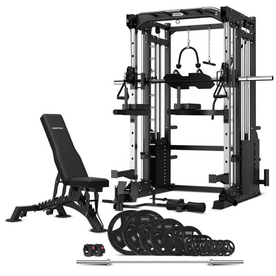 CORTEX SM-25 6-in-1 Power Rack with Smith & Cable Machine + BN9 Bench + 100kg Olympic Weight Plate & Barbell Package