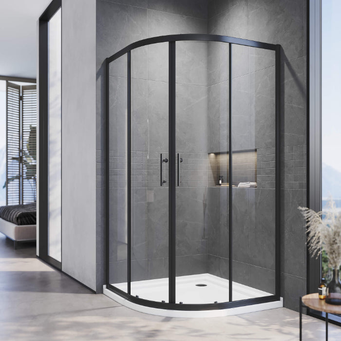 Curved Shower Screen Matt Black Quadrant Enclosure Base Optional 800/900/1000mm