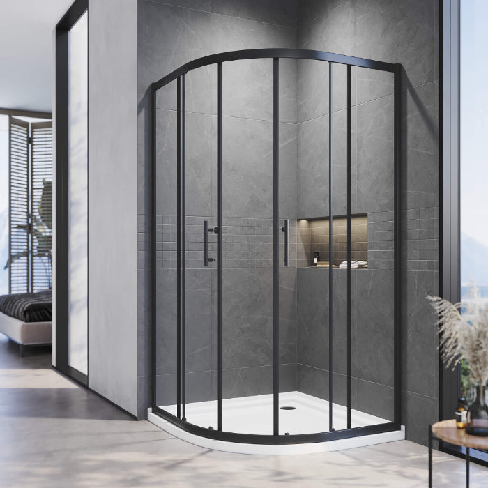 Curved Shower Screen Matt Black Quadrant Enclosure Base Optional 800/900/1000mm