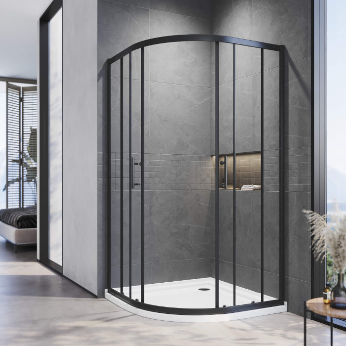 Curved Shower Screen Matt Black Quadrant Enclosure Base Optional 800/900/1000mm