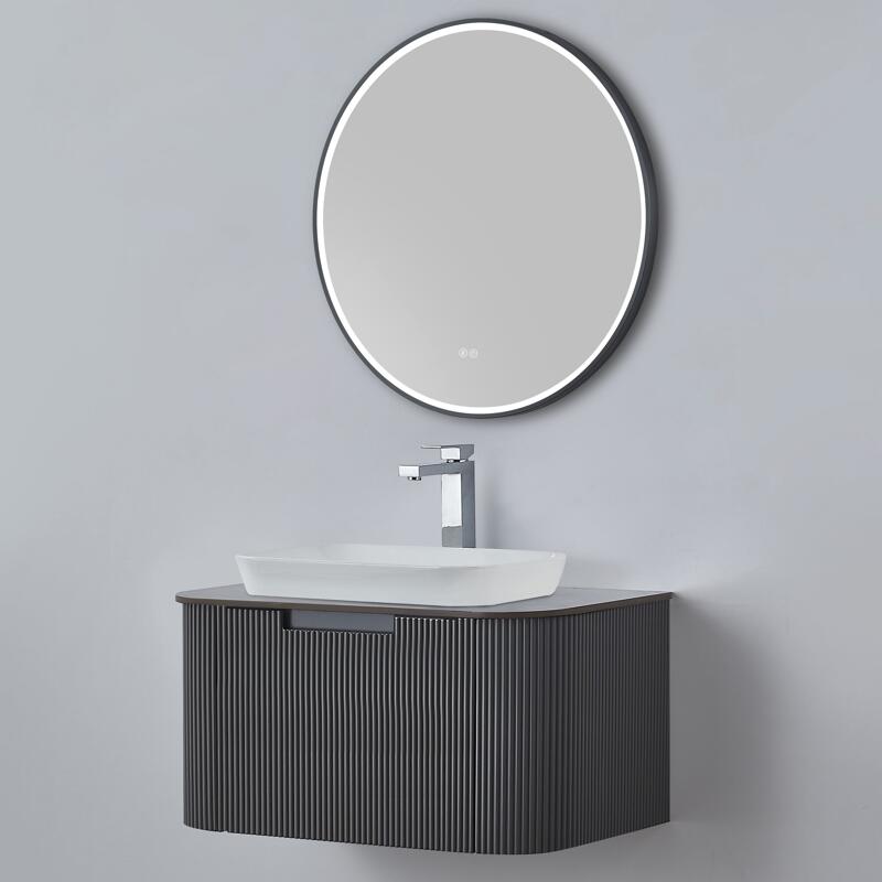 Bondi Grey600 Curved fluted matte grey waterproof wall hung vanity