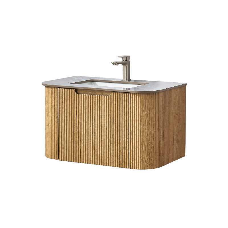 Curved fluted timber wall hung vanity 600/750 mm