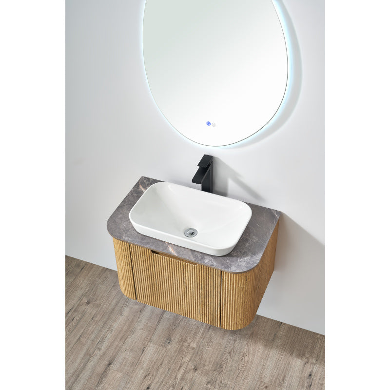 Curved fluted timber wall hung vanity 600/750 mm