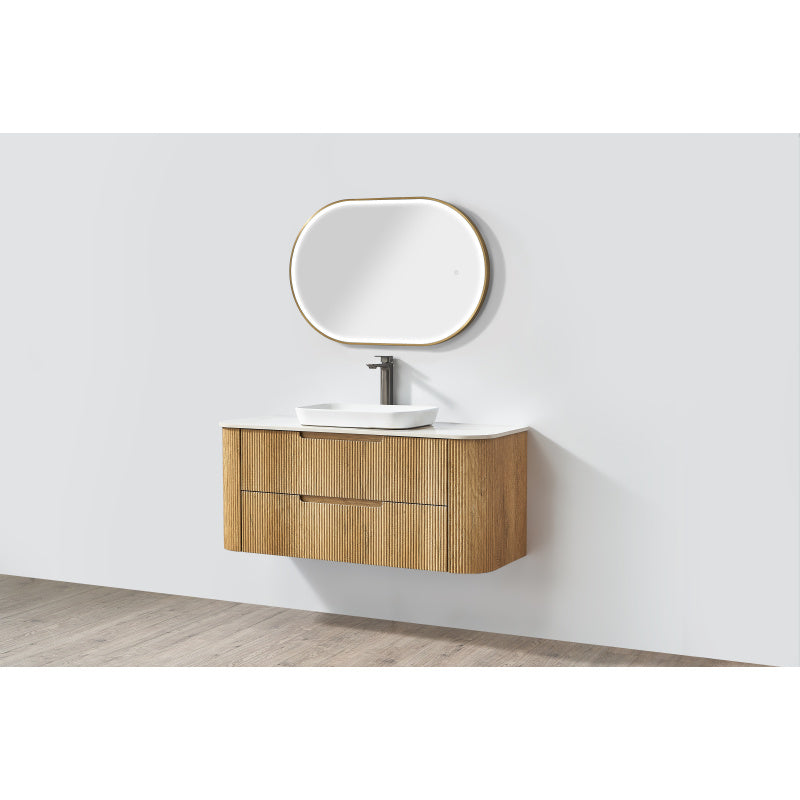 Curved fluted timber wall hung waterproof vanity 900/1200 mm