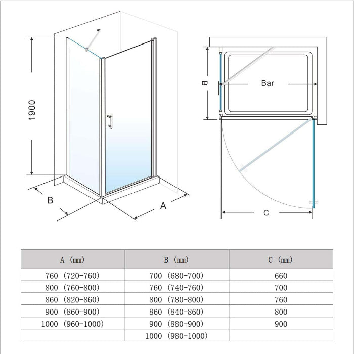 Bathroom Frameless Pivot Shower Screen