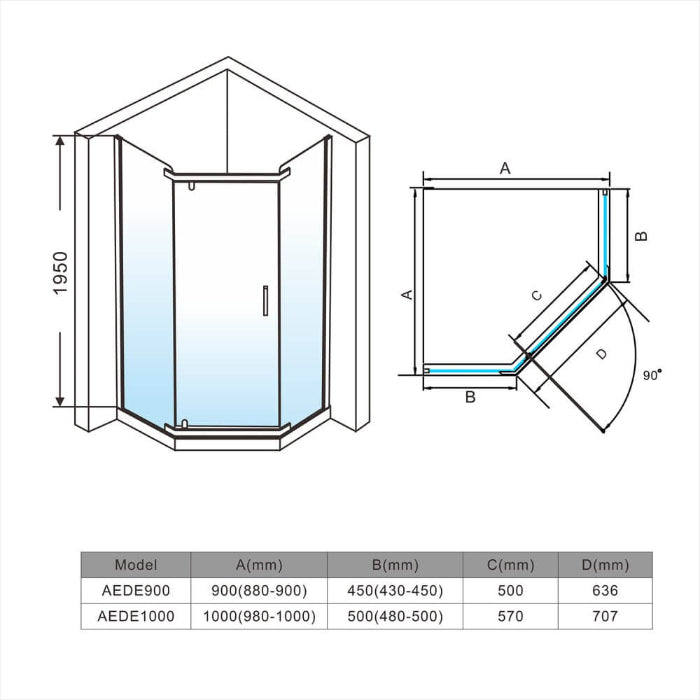 Semi-Frameless Pivot Shower Screen Cubical Adjustable