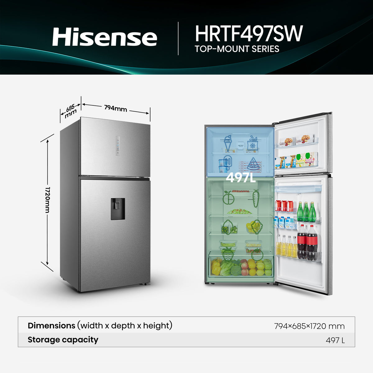Hisense 496L Top Mount Fridge Stainless Steel - image 2