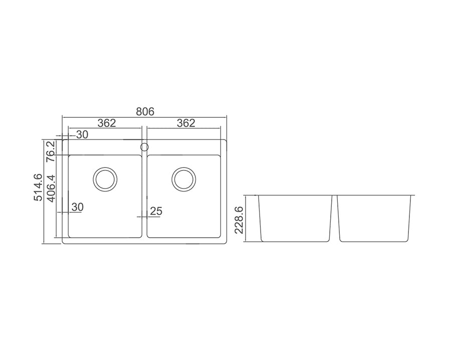 IMPACT Double Bowl Sink with Tap Hole