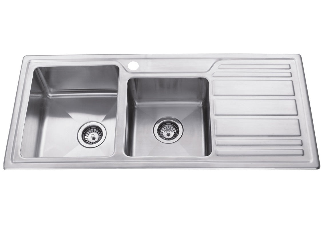 IMPACT Double Bowl Sink with Tap Hole and Drainer