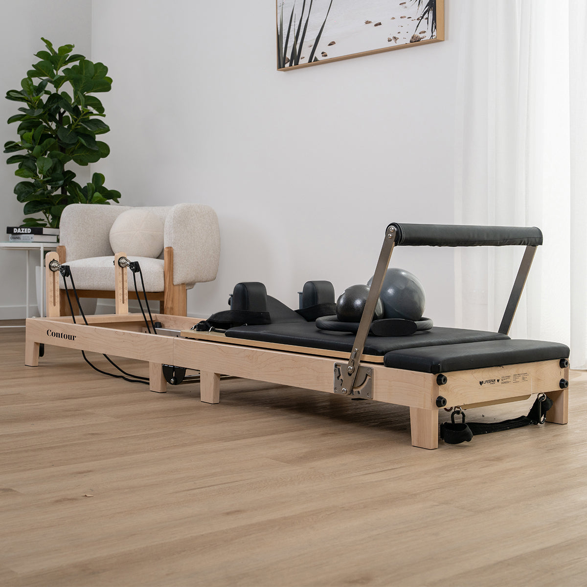 Contour Folding Wooden Pilates Reformer Machine (Black)