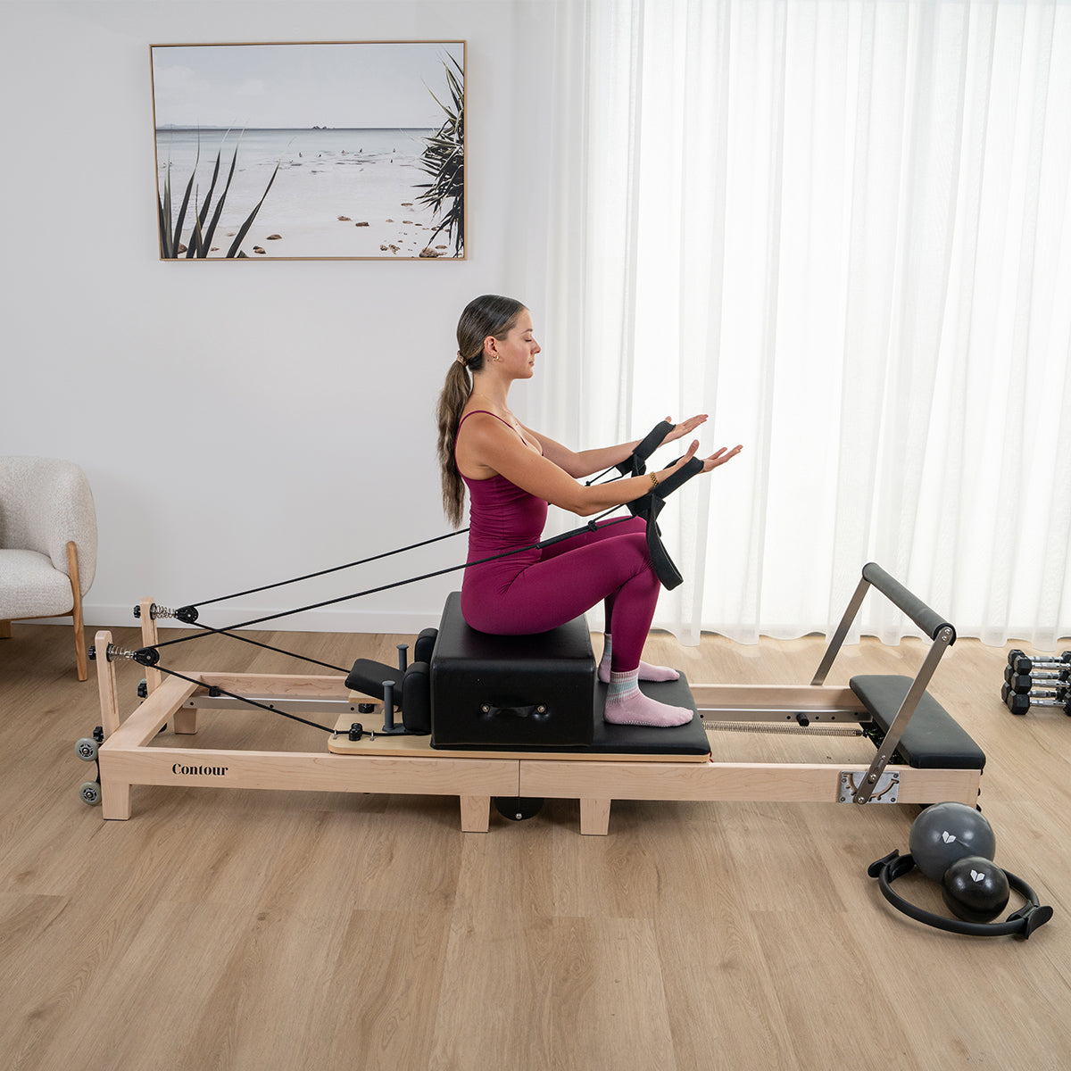 Contour Folding Wooden Pilates Reformer Machine (Black)