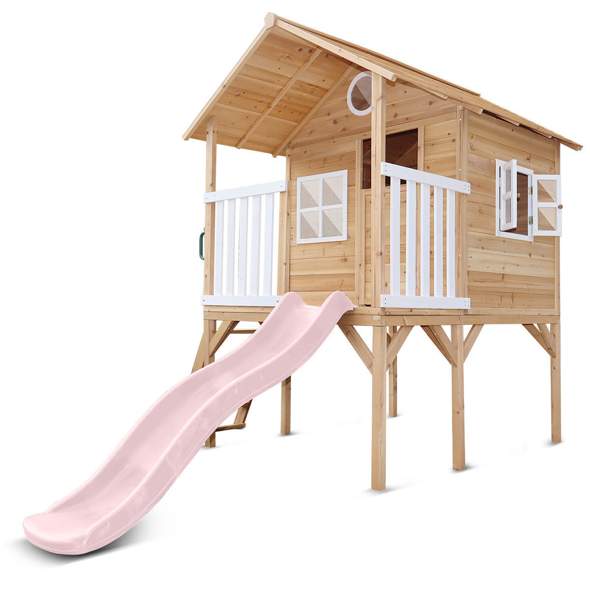 Archie Cubby House - Elevated with 1.8m Pastel Pink Slide