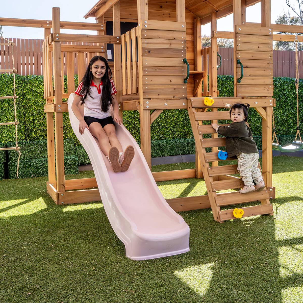 Lifespan Kids Kingston Cubby House with 2.2m Slide (Pastel Pink)