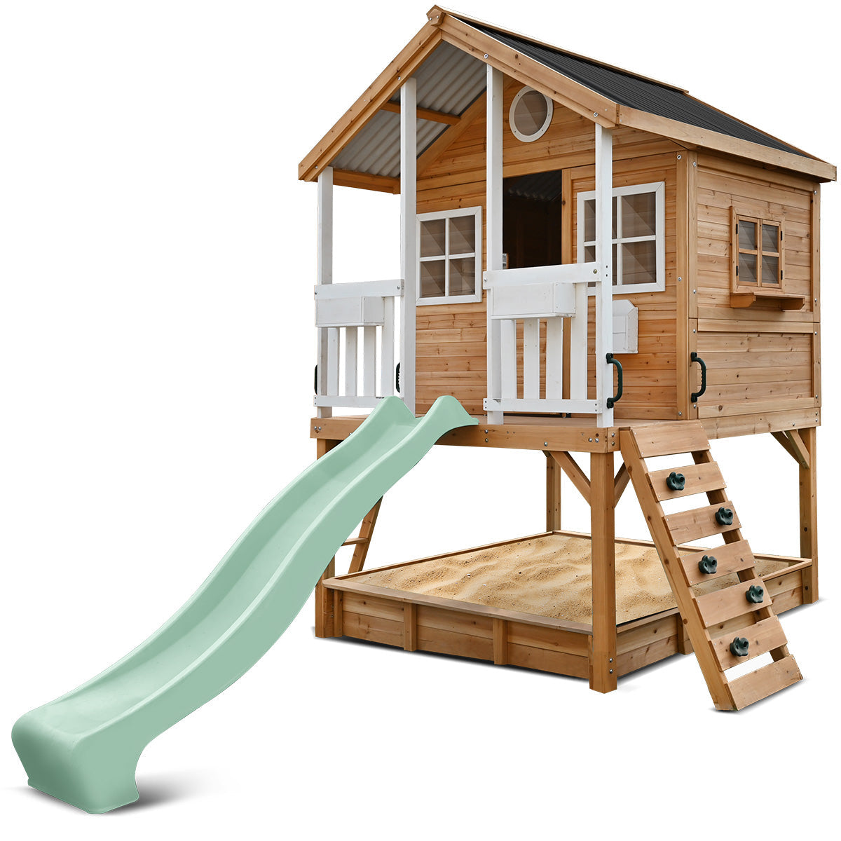Lifespan Kids Winchester Cubby House (Elevated 1.2m) with 2.2m Slide (Pastel Green)
