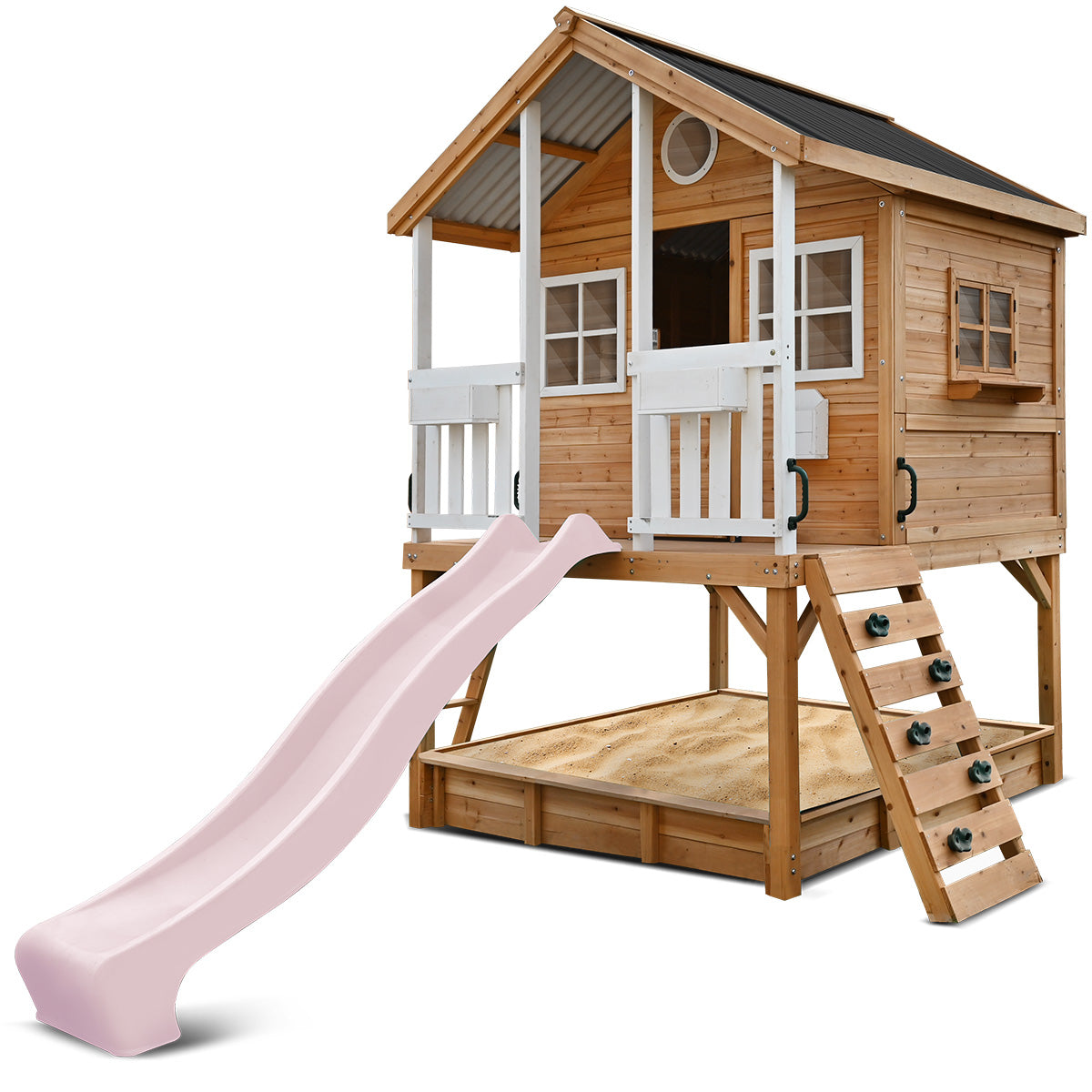 Lifespan Kids Winchester Cubby House (Elevated 1.2m) with 2.2m Slide (Pastel Pink)