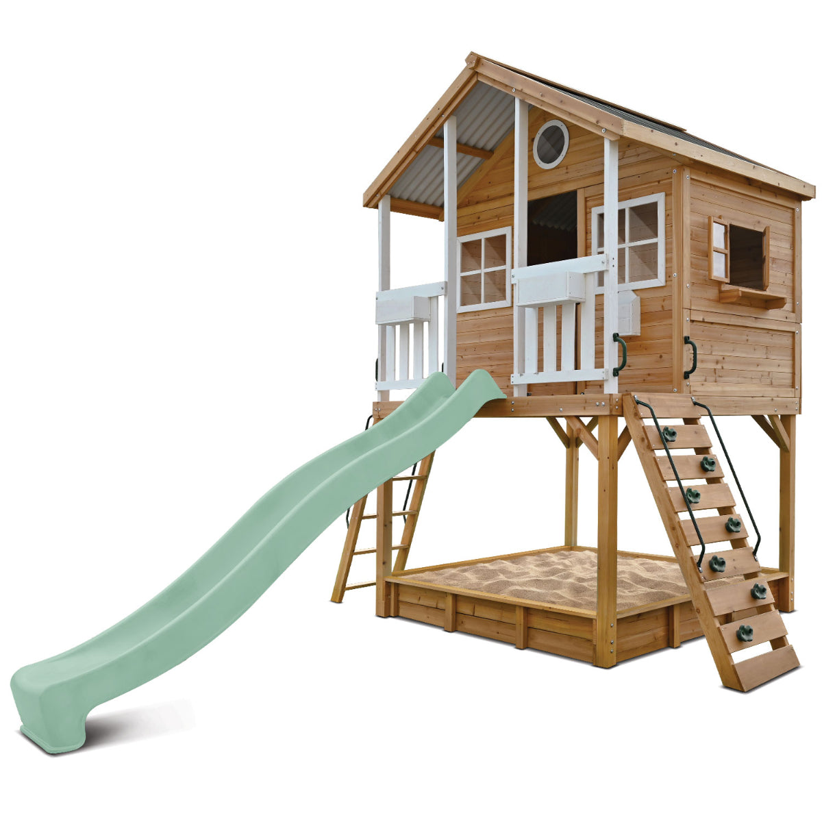 Lifespan Kids Winchester Cubby House (Elevated 1.45m) with 3.0m Slide (Pastel Green)