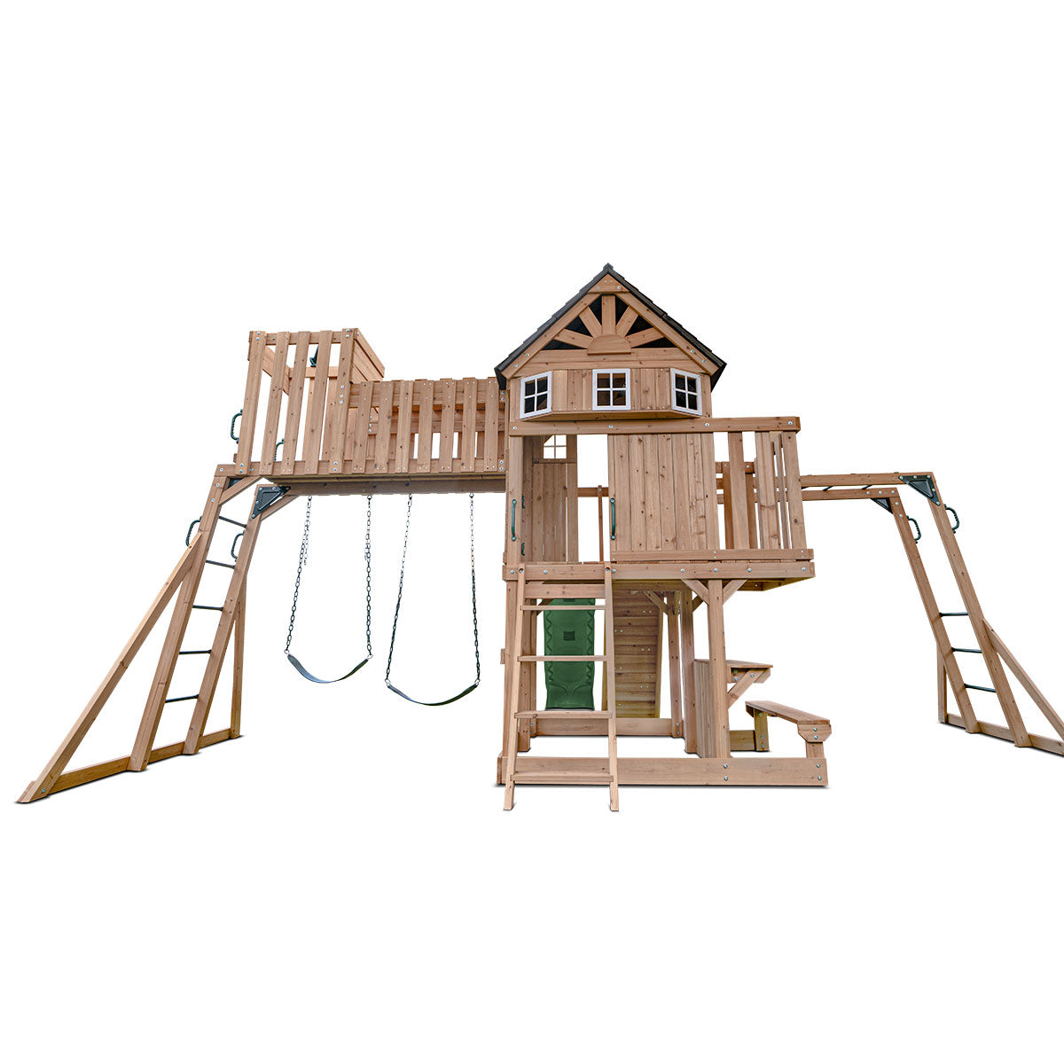 Lifespan Kids Kensington Swing Set, Monkey Bars & Play Centre with 2.2m Slide (Green)