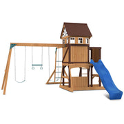 Lifespan Kids Meer Brook Swing Set, Monkey Bars & Play Centre with 2.2m Slide (Blue)