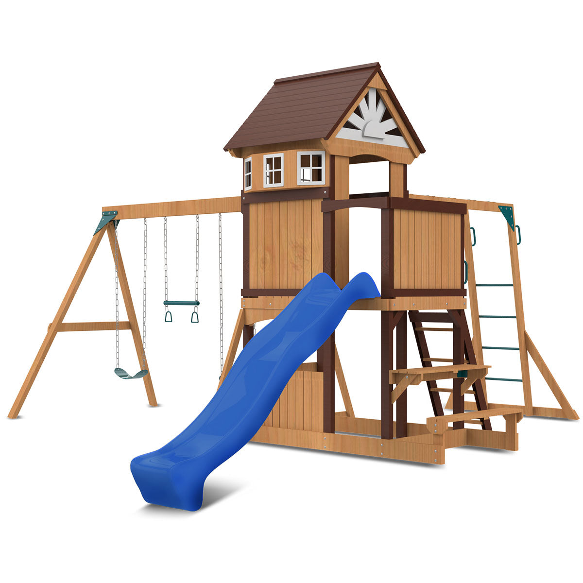 Lifespan Kids Meer Brook Swing Set, Monkey Bars & Play Centre with 2.2m Slide (Blue)