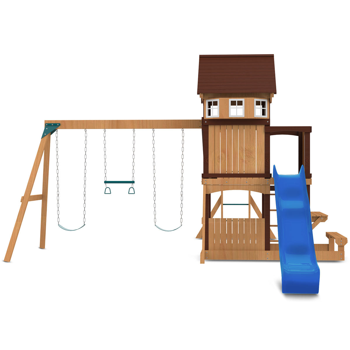 Lifespan Kids Meer Brook Swing Set, Monkey Bars & Play Centre with 2.2m Slide (Blue)
