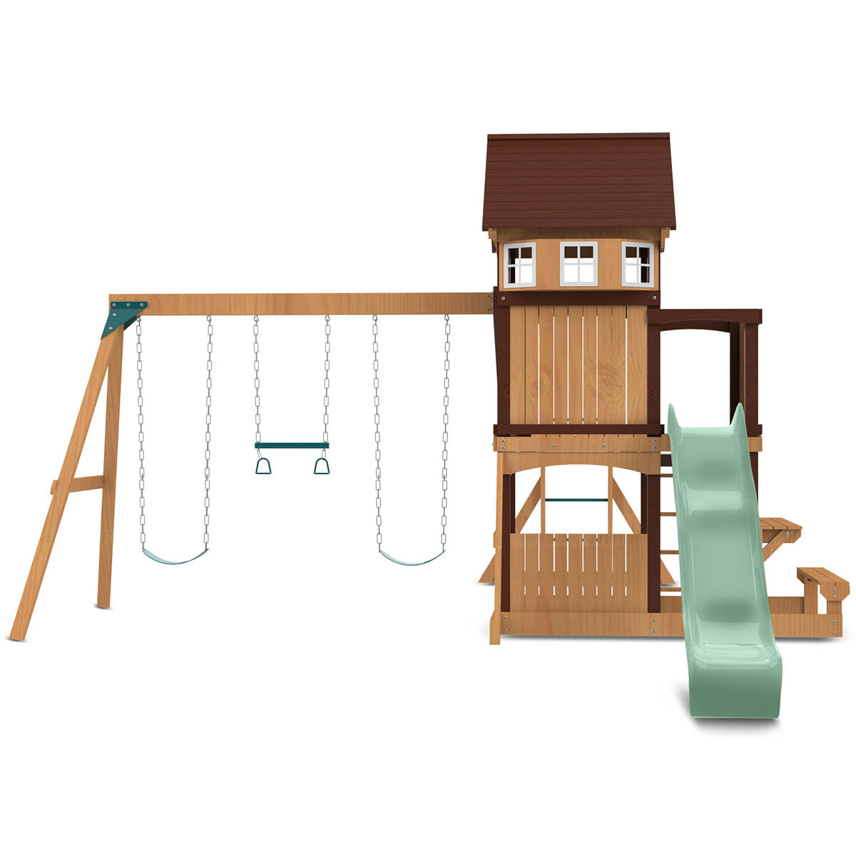 Lifespan Kids Meer Brook Swing Set, Monkey Bars & Play Centre with 2.2m Slide (Pastel Green)