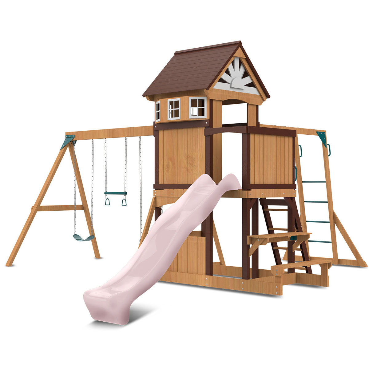 Lifespan Kids Meer Brook Swing Set, Monkey Bars & Play Centre with 2.2m Slide (Pastel Pink)