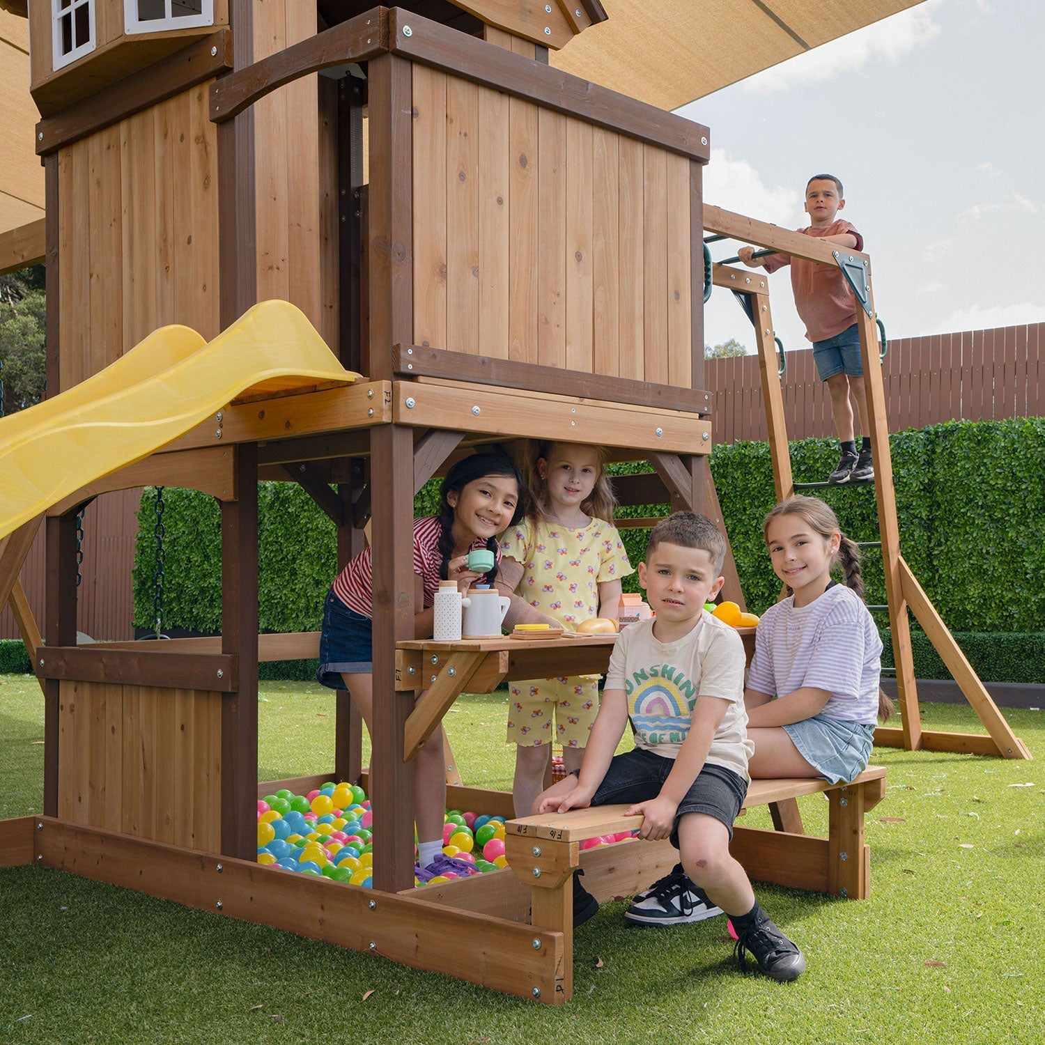 Lifespan Kids Meer Brook Swing Set, Monkey Bars & Play Centre with 2.2m Slide (Yellow)
