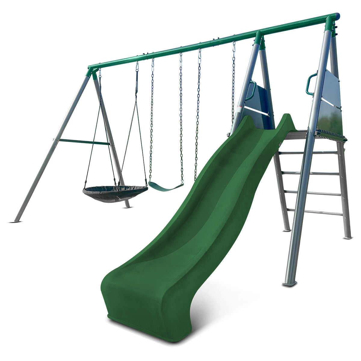 Lifespan Kids Europa Commercial Grade Steel Swing Set with Climb & 2.2m Slide (Green)