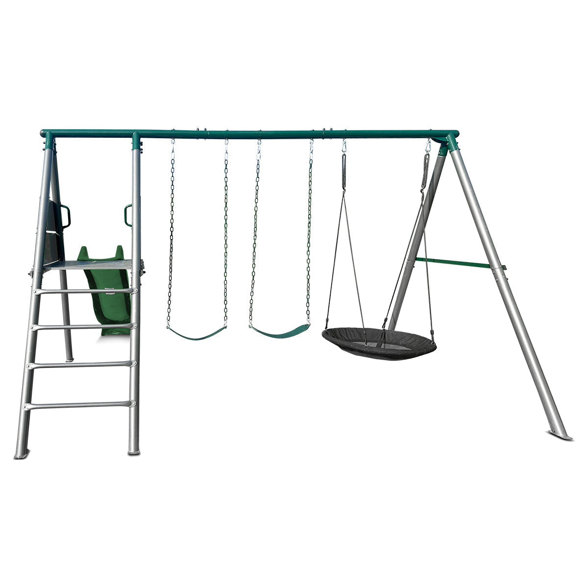Lifespan Kids Europa Commercial Grade Steel Swing Set with Climb & 2.2m Slide (Green)