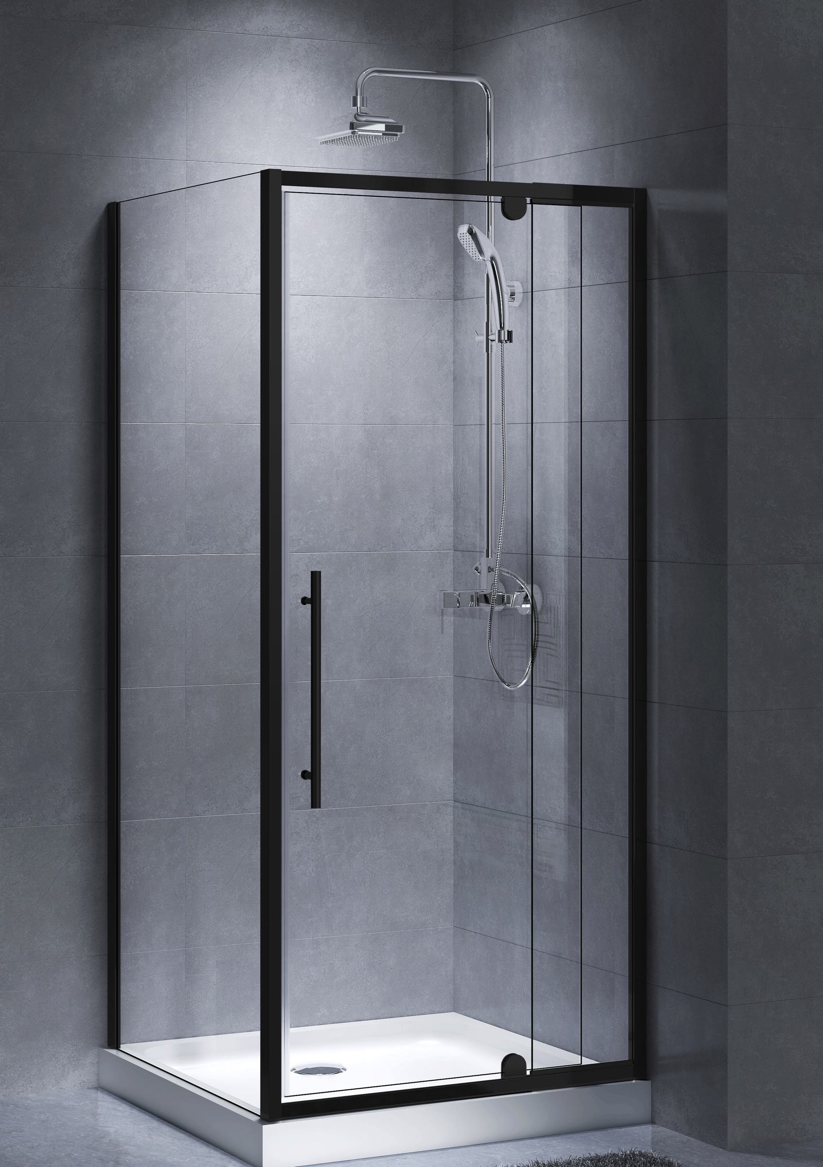 Matt Black Shower Screen Semi-frameless H handle