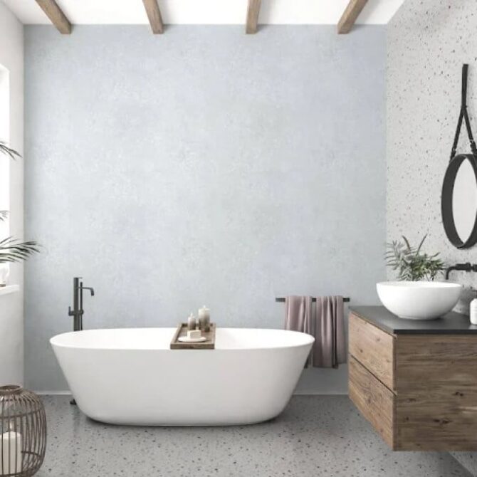White Concrete bath wall panels