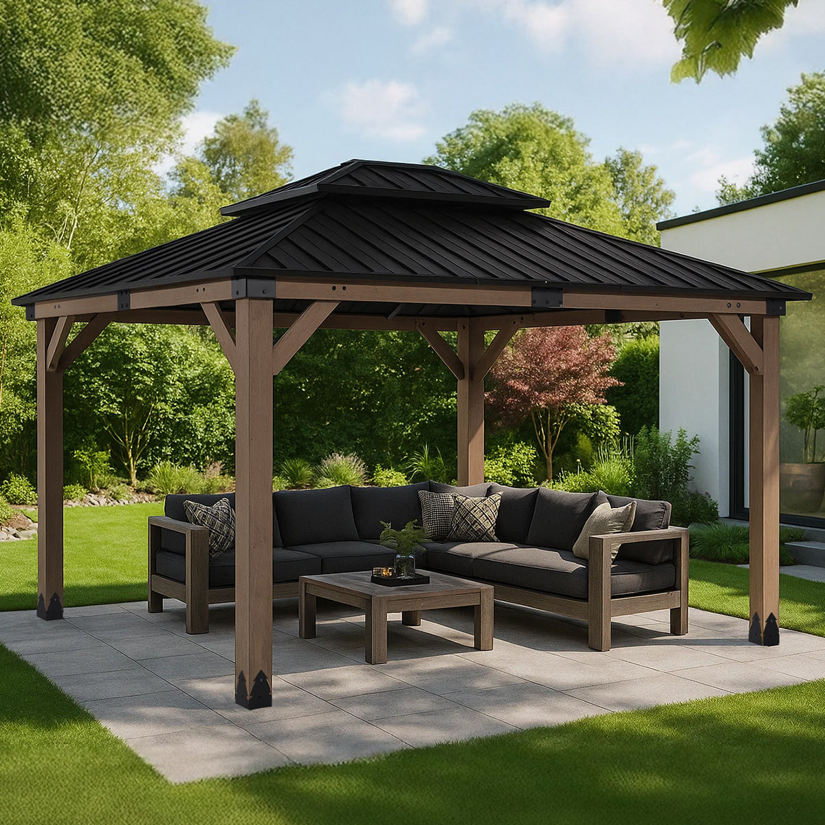 Yardtopia Maryborough 3m x 3.6m Timber & Steel Double Hip Roof Gazebo