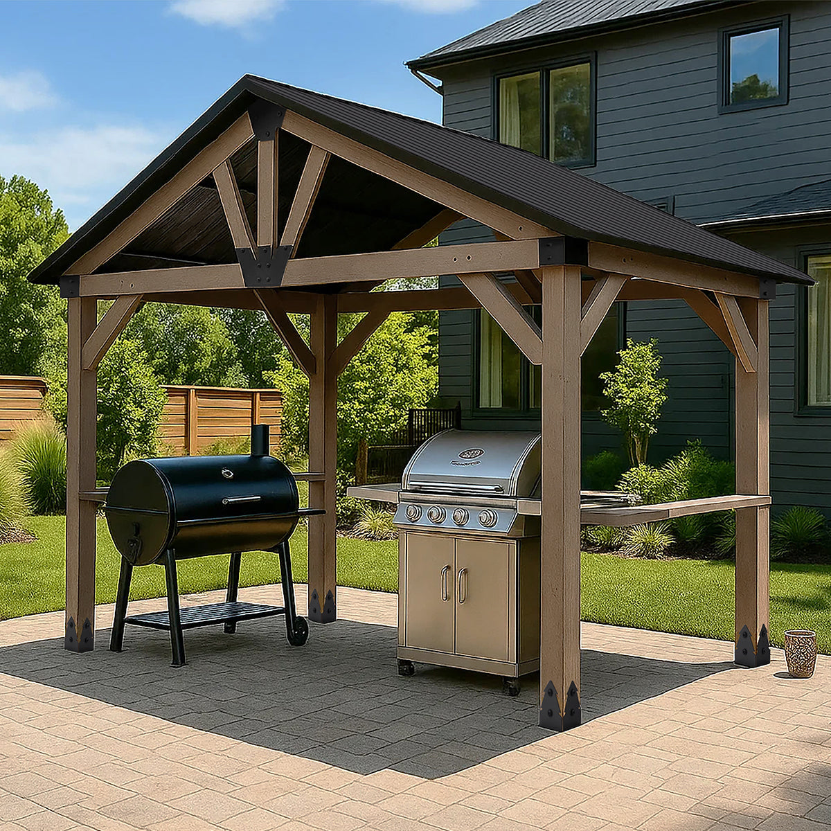 Yardtopia Oslo XL 3.6m x 2.4m BBQ/Grill Timber & Steel Gable Roof Gazebo