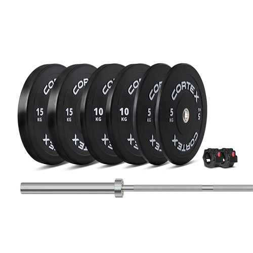 CORTEX 75kg Black Series V3 Bumper Plate Set with ATHENA100 Barbell