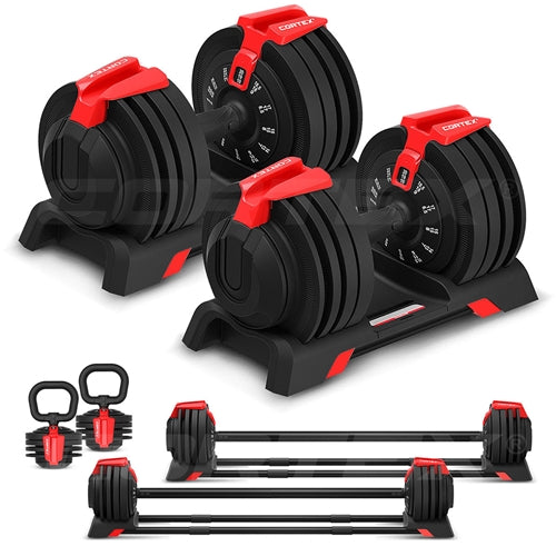 CORTEX Revolock V2 48kg Pair Set Adjustable Steel Dumbbell Barbell Kettlebell All-in-One