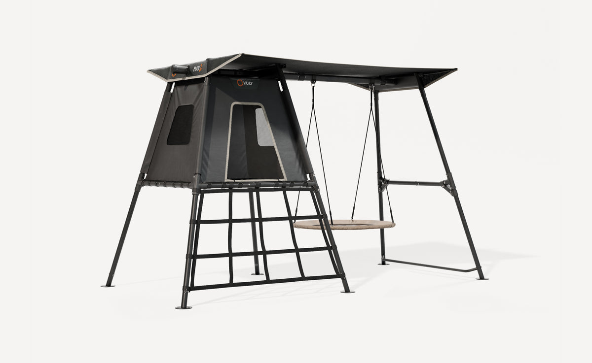 Vuly Max 2.1 C1 Swing Set with Cubby in backyard