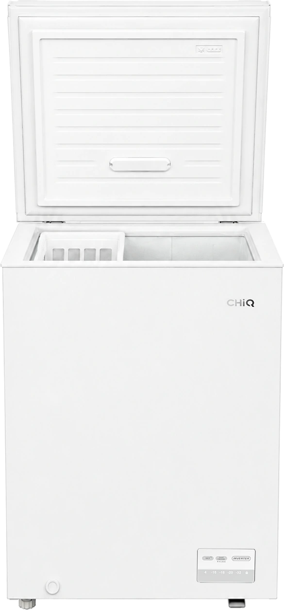 CHiQ CCF146WE chest freezer with lid open