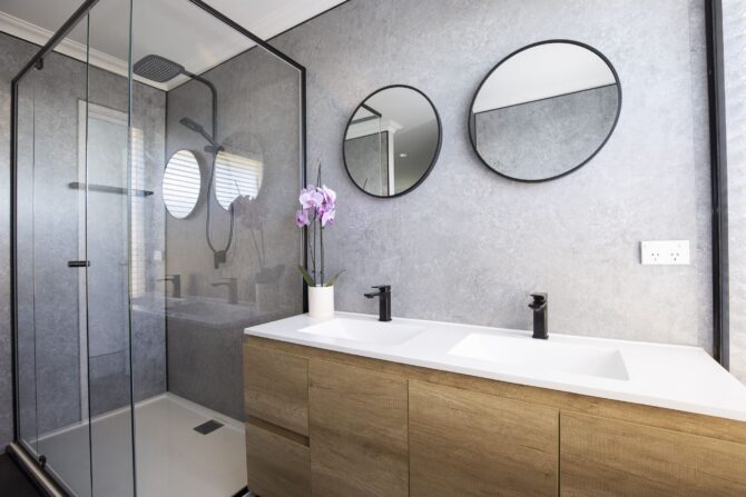 Concrete look wet wall bathroom panels