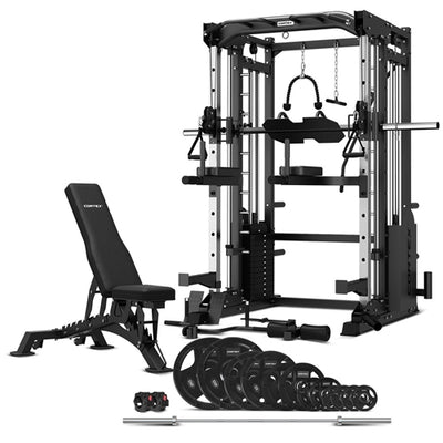 CORTEX SM-25 6-in-1 Power Rack with Smith & Cable Machine + BN9 Bench + 100kg Olympic Weight Plate & Barbell