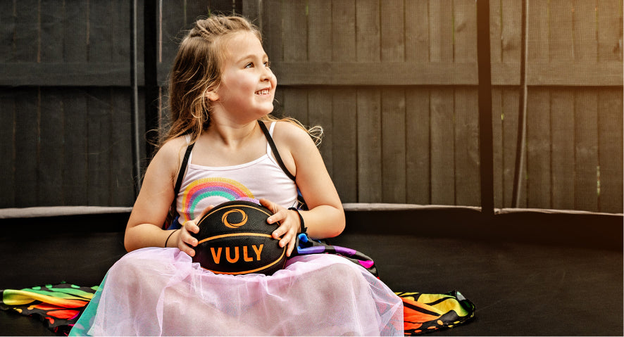 Vuly basketball set on trampoline